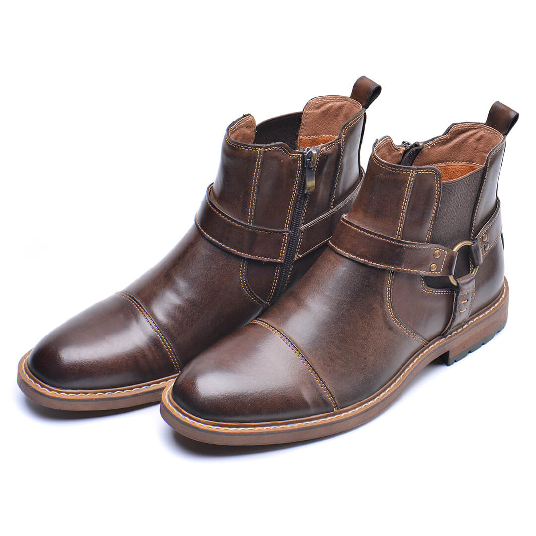 Men's Vintage Motorcycle Leather Boots – Lace-Up Ankle Boots with Sturdy Sole for Riding, Work & Everyday Wear – Moto-Inspired Footwear | Thomler