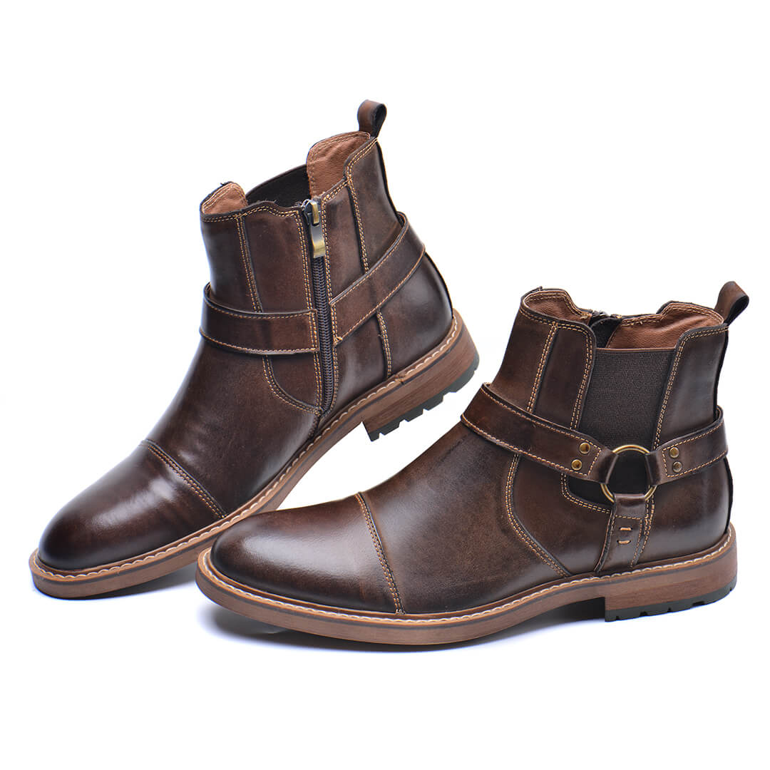 Men's Vintage Motorcycle Leather Boots – Lace-Up Ankle Boots with Sturdy Sole for Riding, Work & Everyday Wear – Moto-Inspired Footwear | Thomler