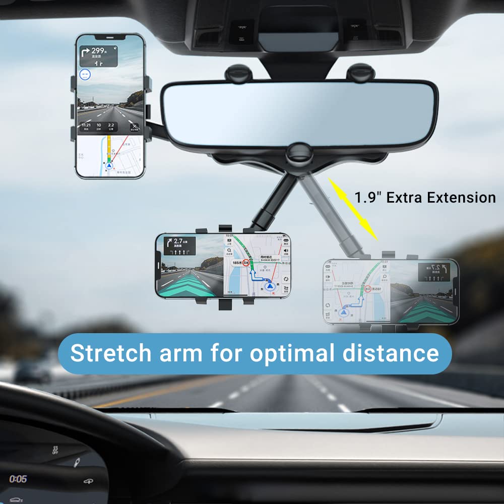 Adjustable Rearview Mirror Phone Mount for Cars – 360° Swivel Arm Clip-On Smartphone Cradle for Hands-Free Navigation & Calls | Thomler