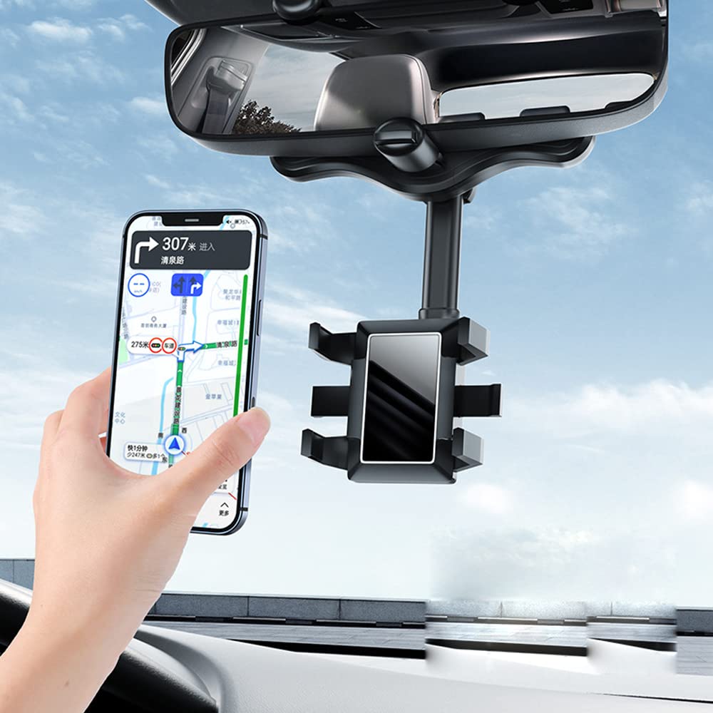 Adjustable Rearview Mirror Phone Mount for Cars – 360° Swivel Arm Clip-On Smartphone Cradle for Hands-Free Navigation & Calls | Thomler
