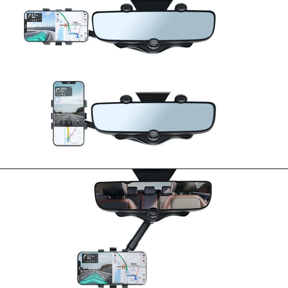 Adjustable Rearview Mirror Phone Mount for Cars – 360° Swivel Arm Clip-On Smartphone Cradle for Hands-Free Navigation & Calls | Thomler