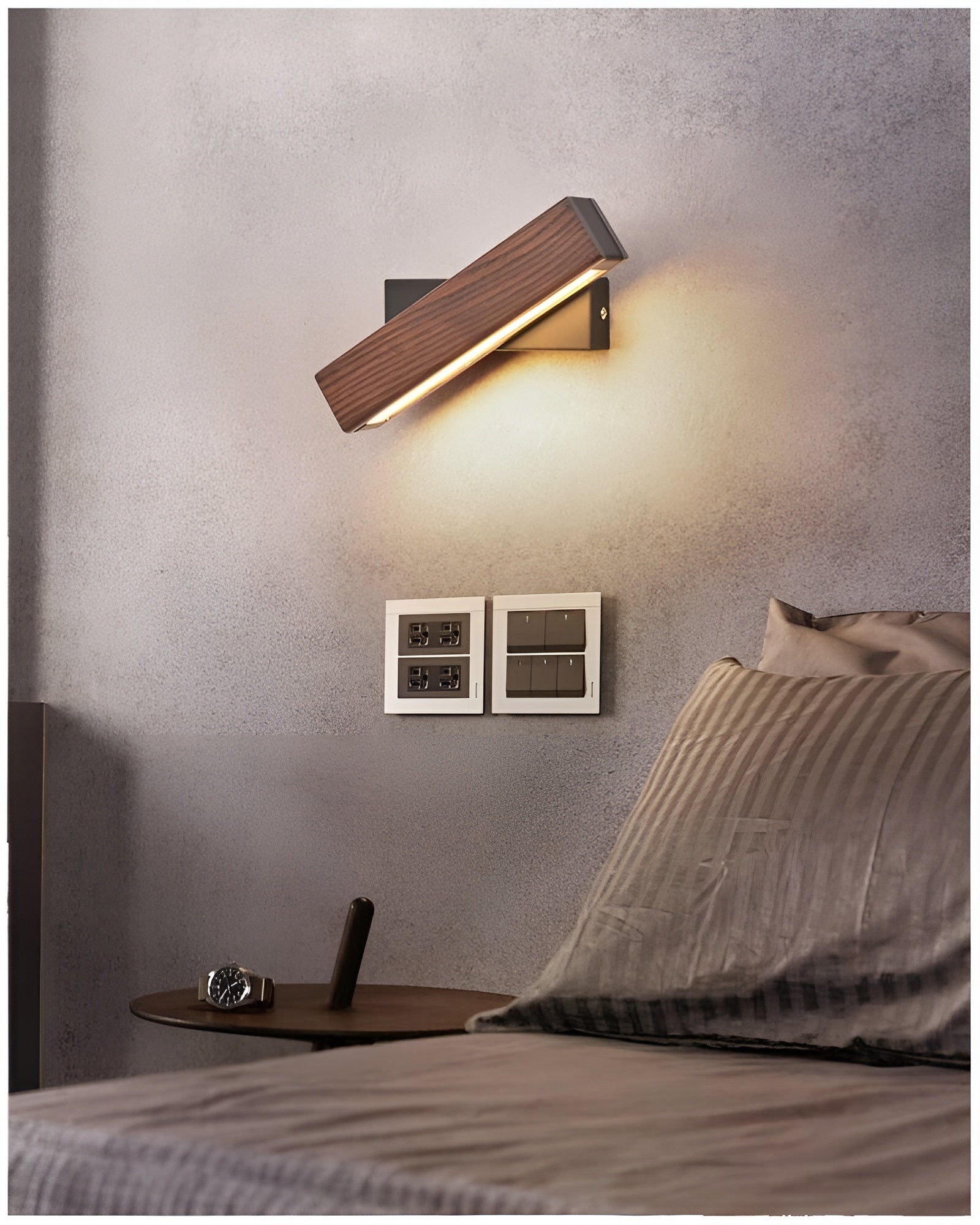 Wall Lamp Wood LED 180° Rotating Warm Light Bedroom Hallway Reading Accent Lighting Scandinavian Indoor Fixture | Thomler