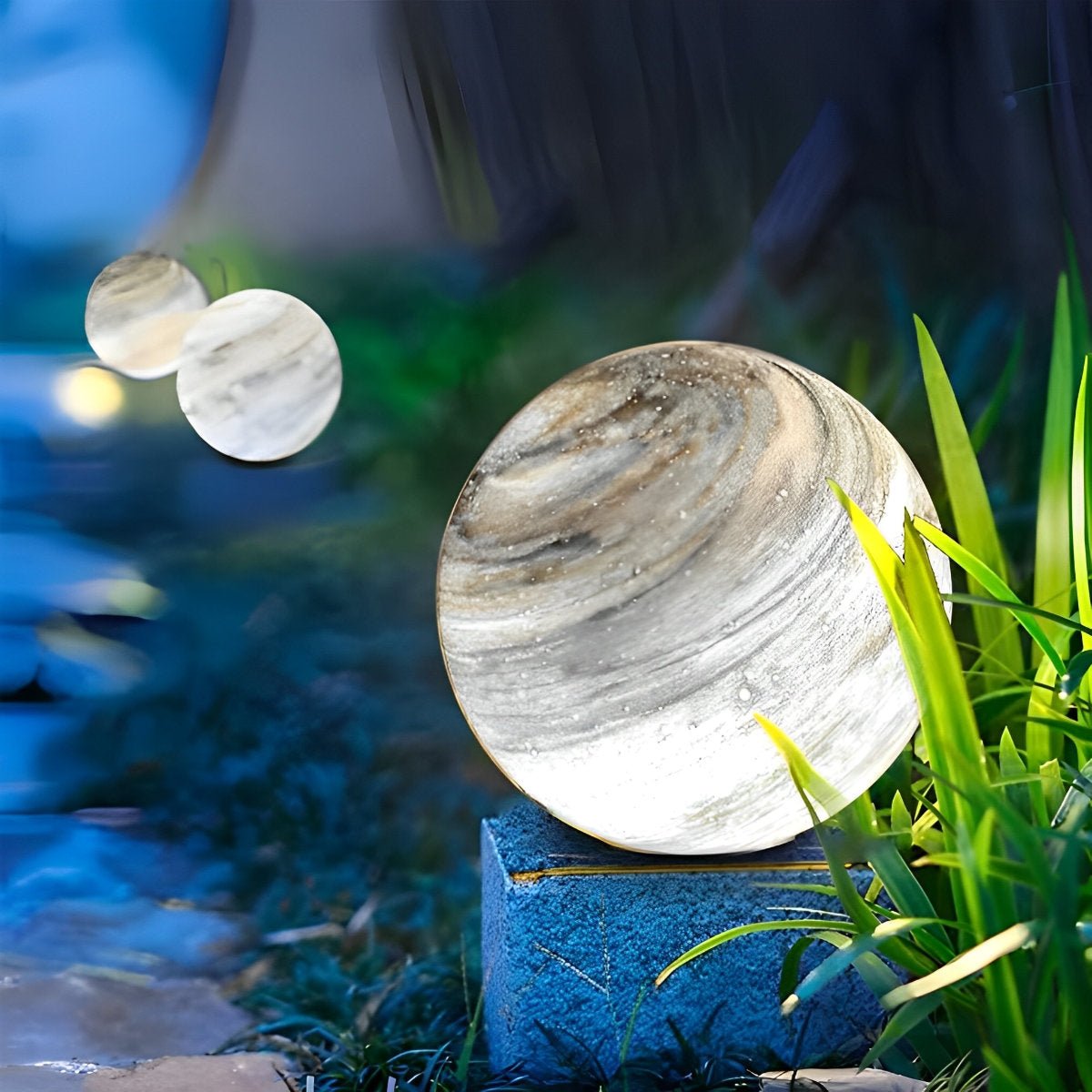 Outdoor Post Light Glass Globe Ø 40.0 cm Marble Effect Garden Fence Driveway Waterproof Pillar Lamp | Thomler