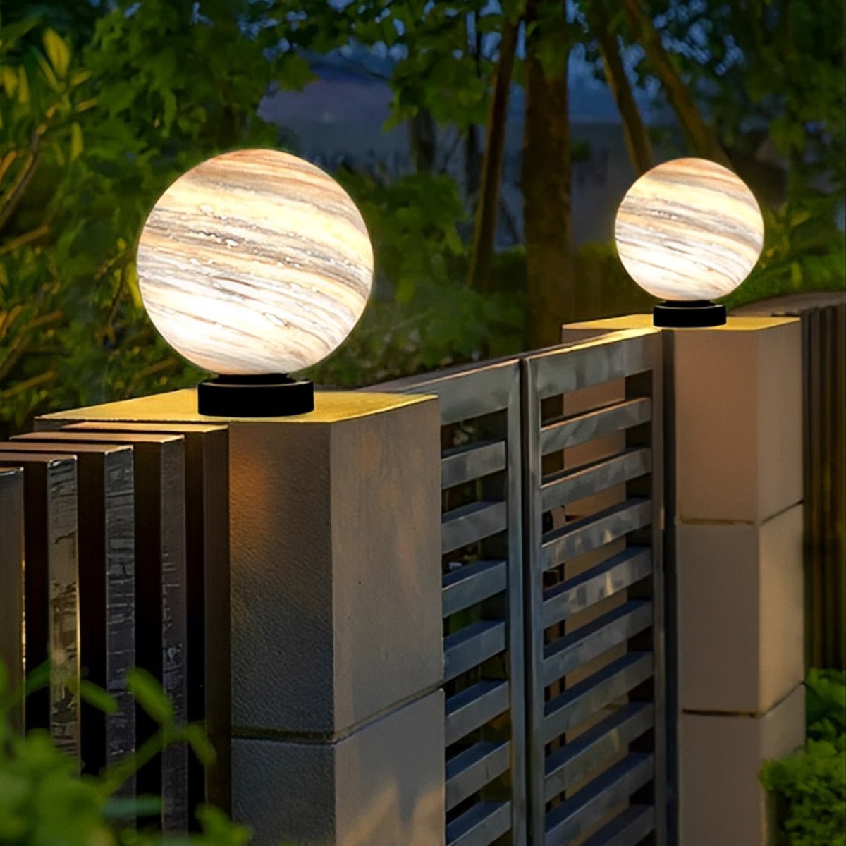 Outdoor Post Light Glass Globe Ø 40.0 cm Marble Effect Garden Fence Driveway Waterproof Pillar Lamp | Thomler