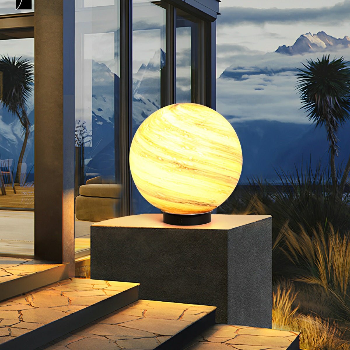 Outdoor Post Light Glass Globe Ø 40.0 cm Marble Effect Garden Fence Driveway Waterproof Pillar Lamp | Thomler