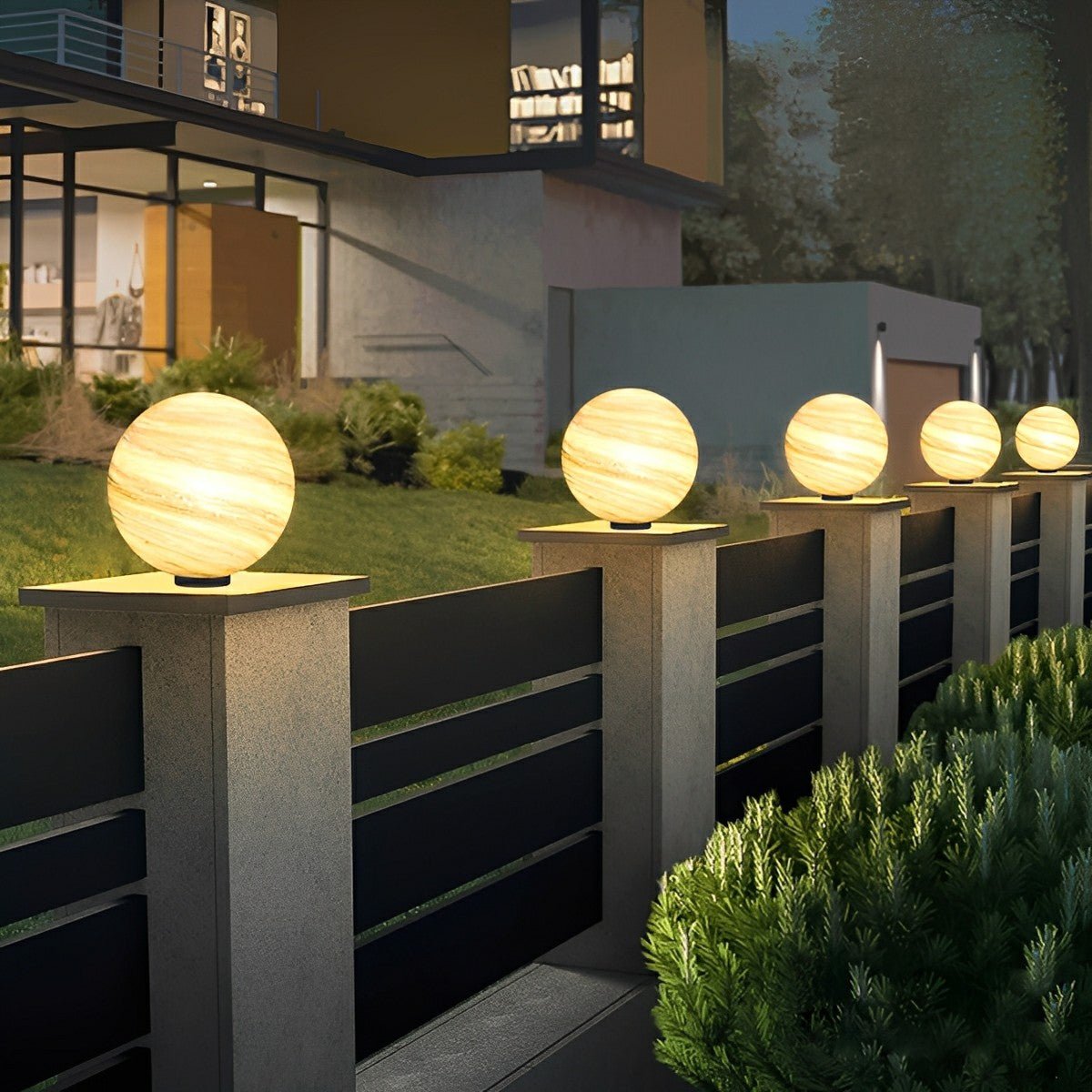 Outdoor Post Light Glass Globe Ø 40.0 cm Marble Effect Garden Fence Driveway Waterproof Pillar Lamp | Thomler