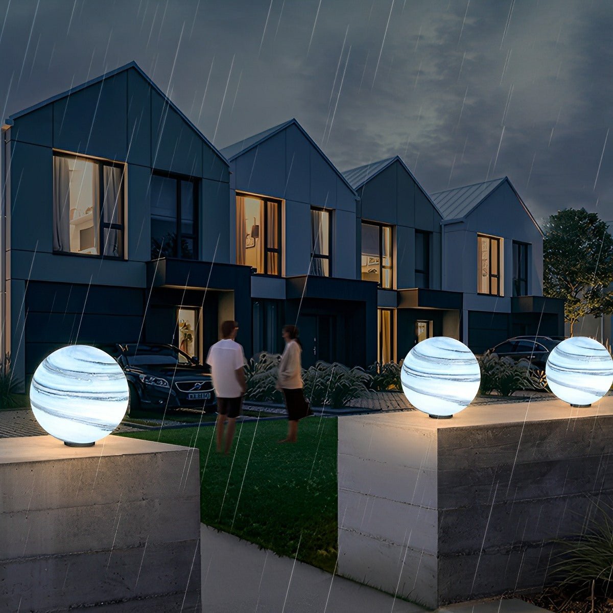 Outdoor Post Light Glass Globe Ø 40.0 cm Marble Effect Garden Fence Driveway Waterproof Pillar Lamp | Thomler