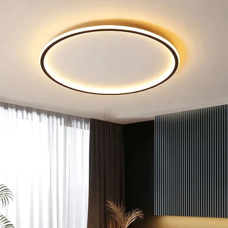 Round LED Flush Mount Ceiling Light — Modern Minimalist Design in Black, White & Gold Finish — Dimmable Nordic Style Overhead Fixture for | Thomler