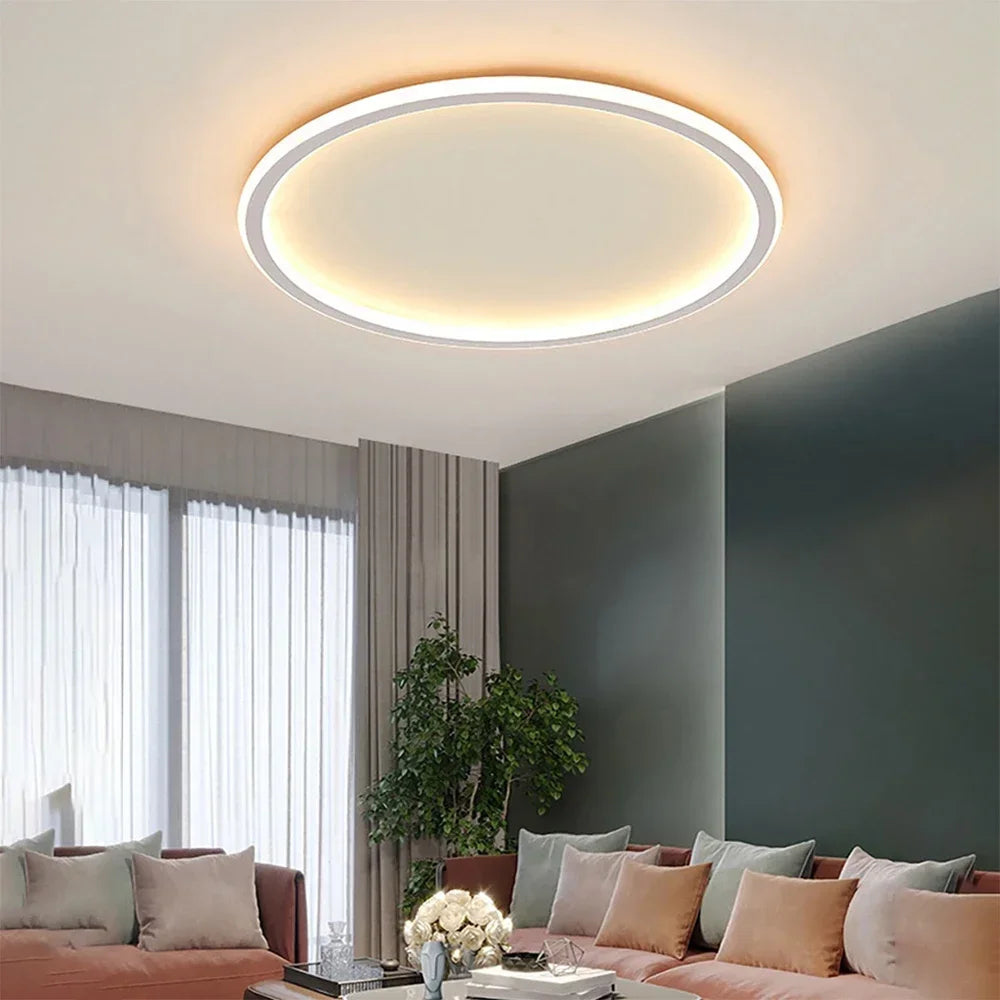 Round LED Flush Mount Ceiling Light — Modern Minimalist Design in Black, White & Gold Finish — Dimmable Nordic Style Overhead Fixture for | Thomler