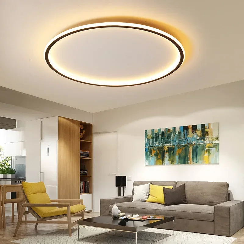 Round LED Flush Mount Ceiling Light — Modern Minimalist Design in Black, White & Gold Finish — Dimmable Nordic Style Overhead Fixture for | Thomler