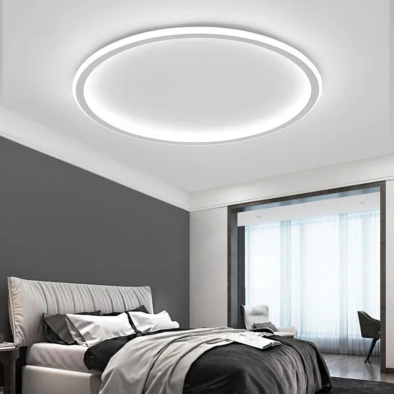 Round LED Flush Mount Ceiling Light — Modern Minimalist Design in Black, White & Gold Finish — Dimmable Nordic Style Overhead Fixture for | Thomler