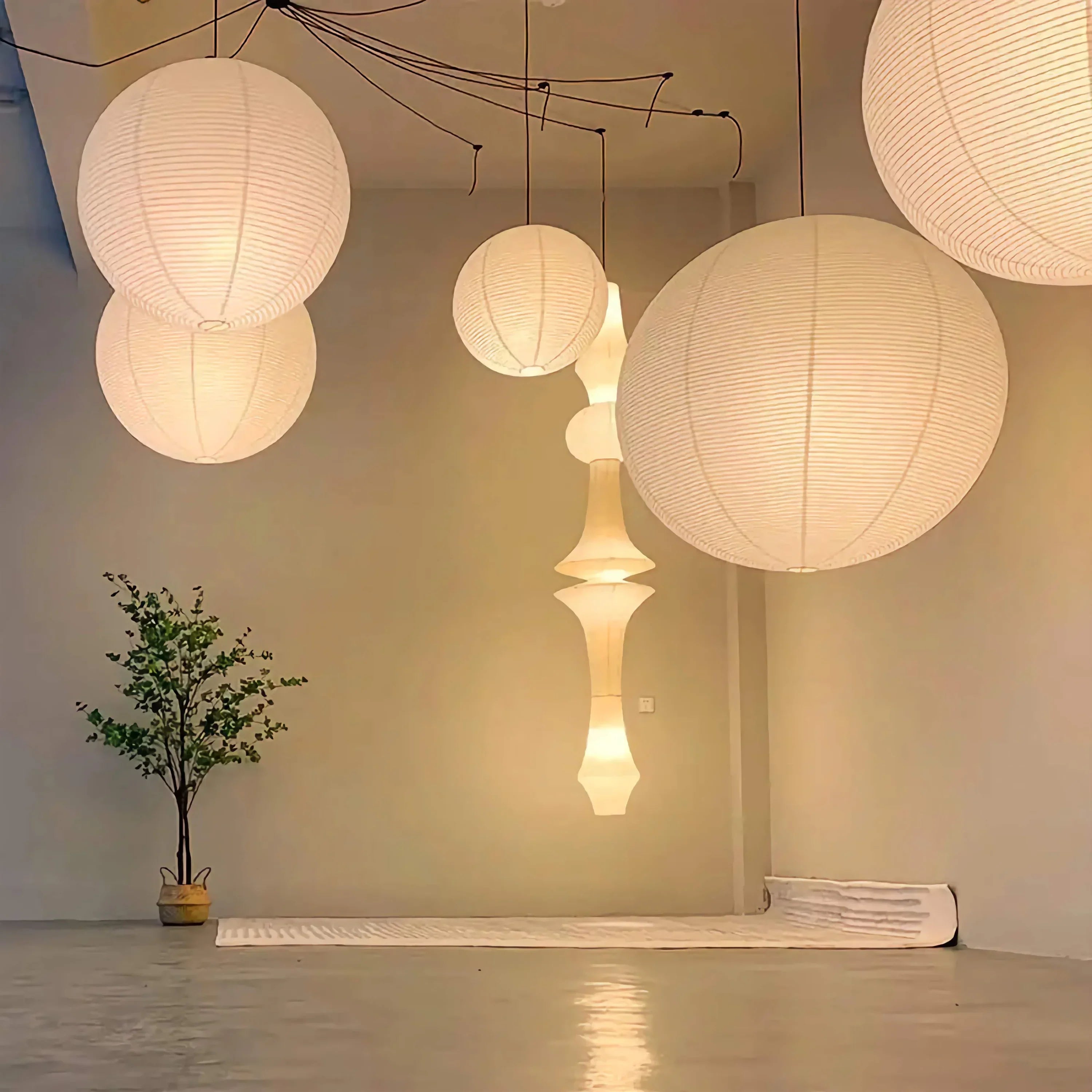 Pendant Lamp Rice Paper Lantern White Minimalist Living Room Bedroom Japandi Wabi Sabi Hanging Ceiling Light | Thomler