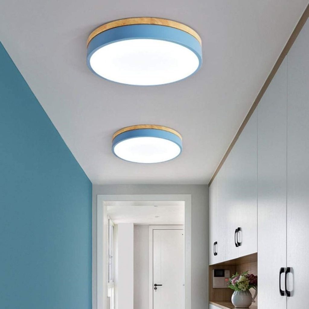 LED Flush Mount Ceiling Light Wood Frame Round Acrylic 12-20 Inch Hardwired Bedroom Living Room Office Kitchen Hallway Modern Minimalist | Thomler