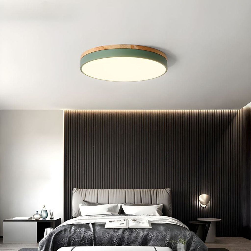 LED Flush Mount Ceiling Light Wood Frame Round Acrylic 12-20 Inch Hardwired Bedroom Living Room Office Kitchen Hallway Modern Minimalist | Thomler