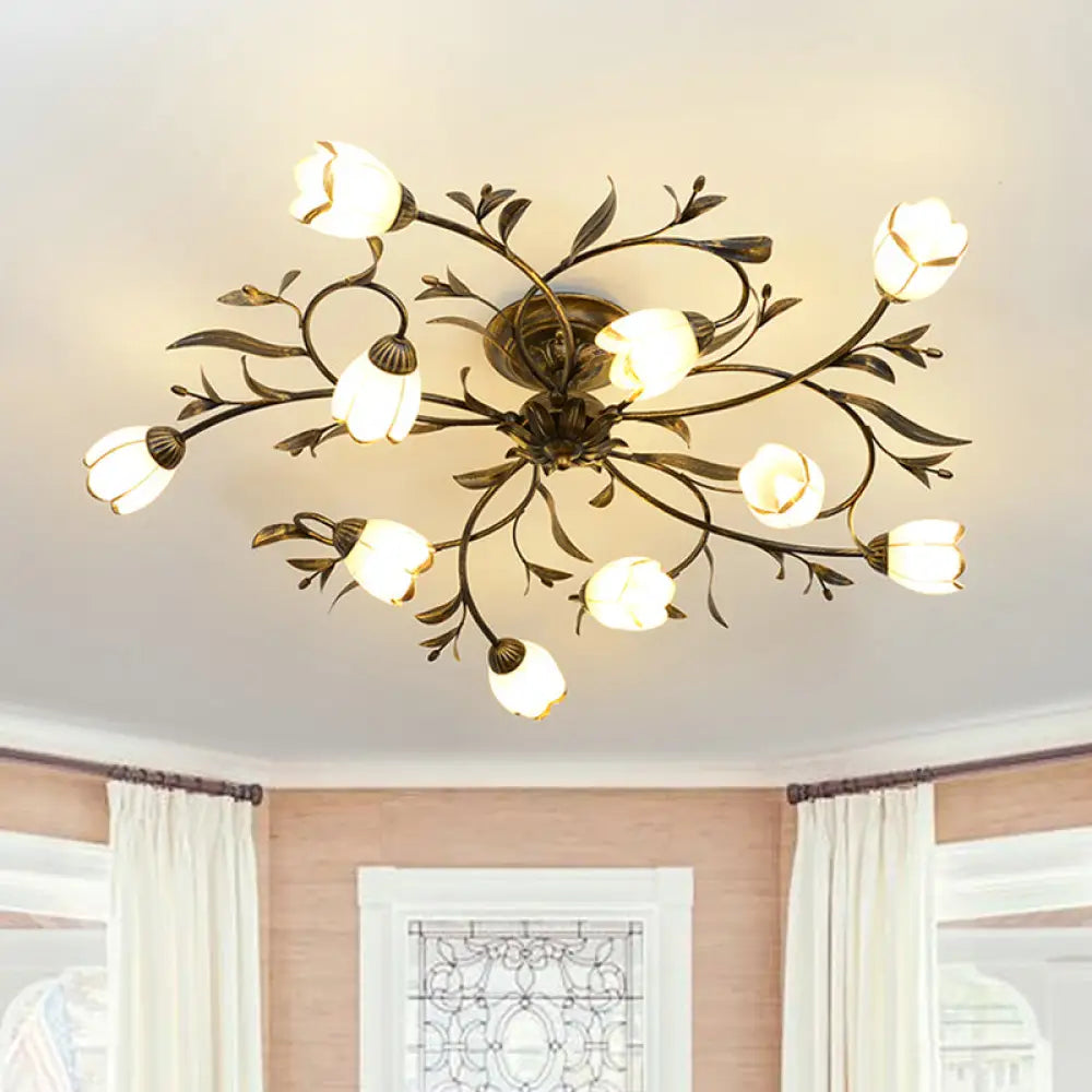 Cream Glass Floral Vine Chandelier with Antique Brass Finish for Bedroom, Dining Room & Living Room | Thomler