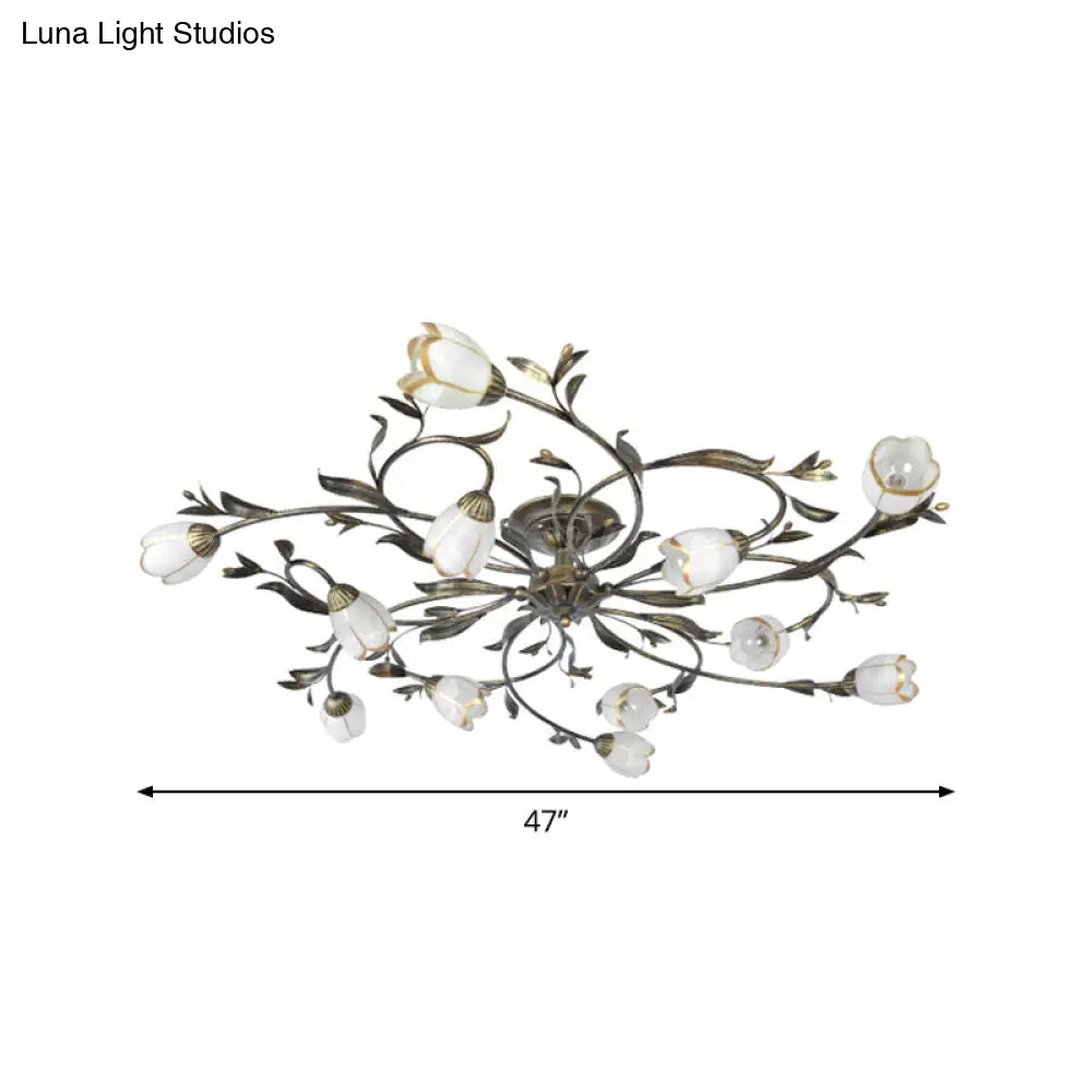 Cream Glass Floral Vine Chandelier with Antique Brass Finish for Bedroom, Dining Room & Living Room | Thomler