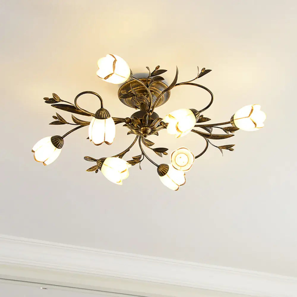 Cream Glass Floral Vine Chandelier with Antique Brass Finish for Bedroom, Dining Room & Living Room | Thomler
