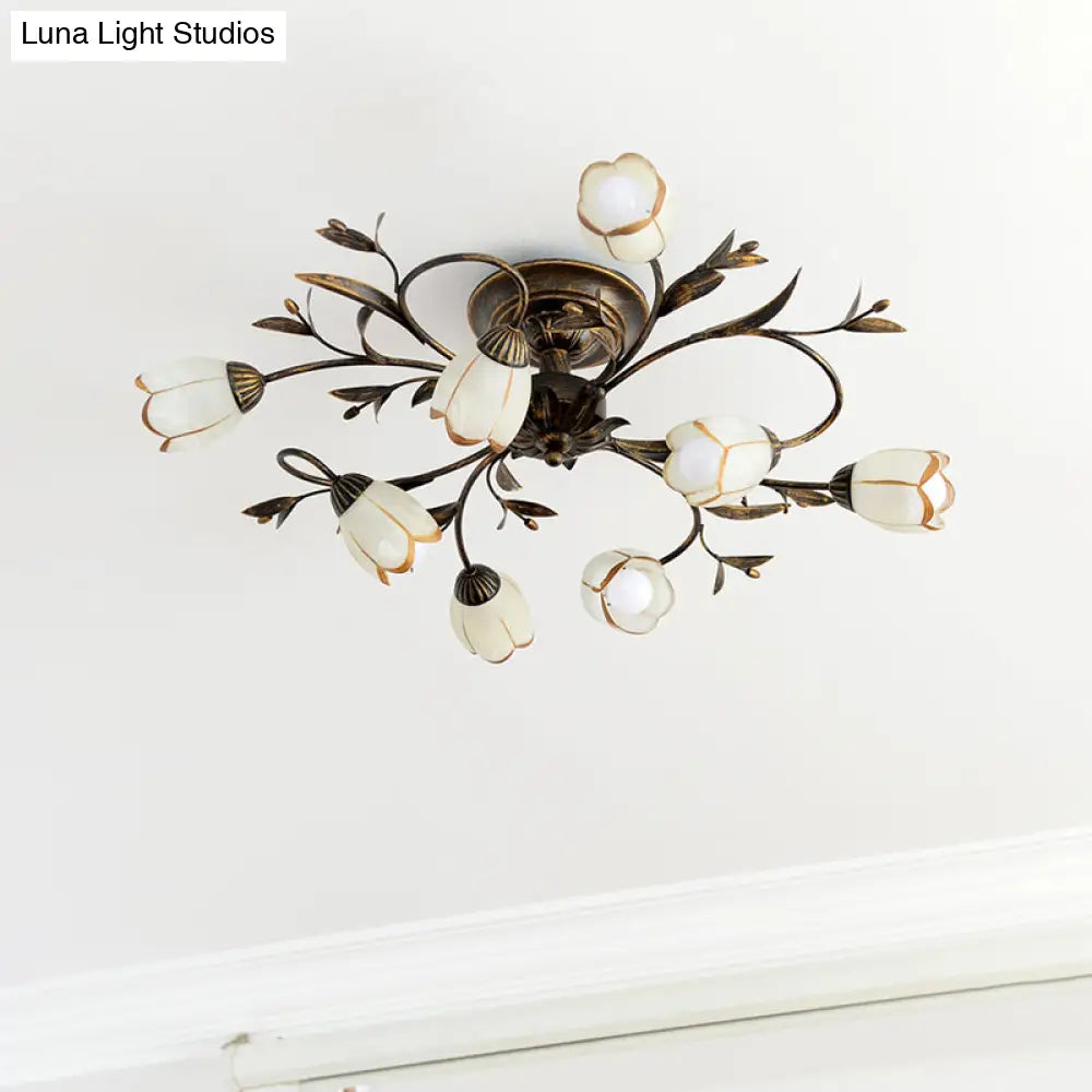 Cream Glass Floral Vine Chandelier with Antique Brass Finish for Bedroom, Dining Room & Living Room | Thomler