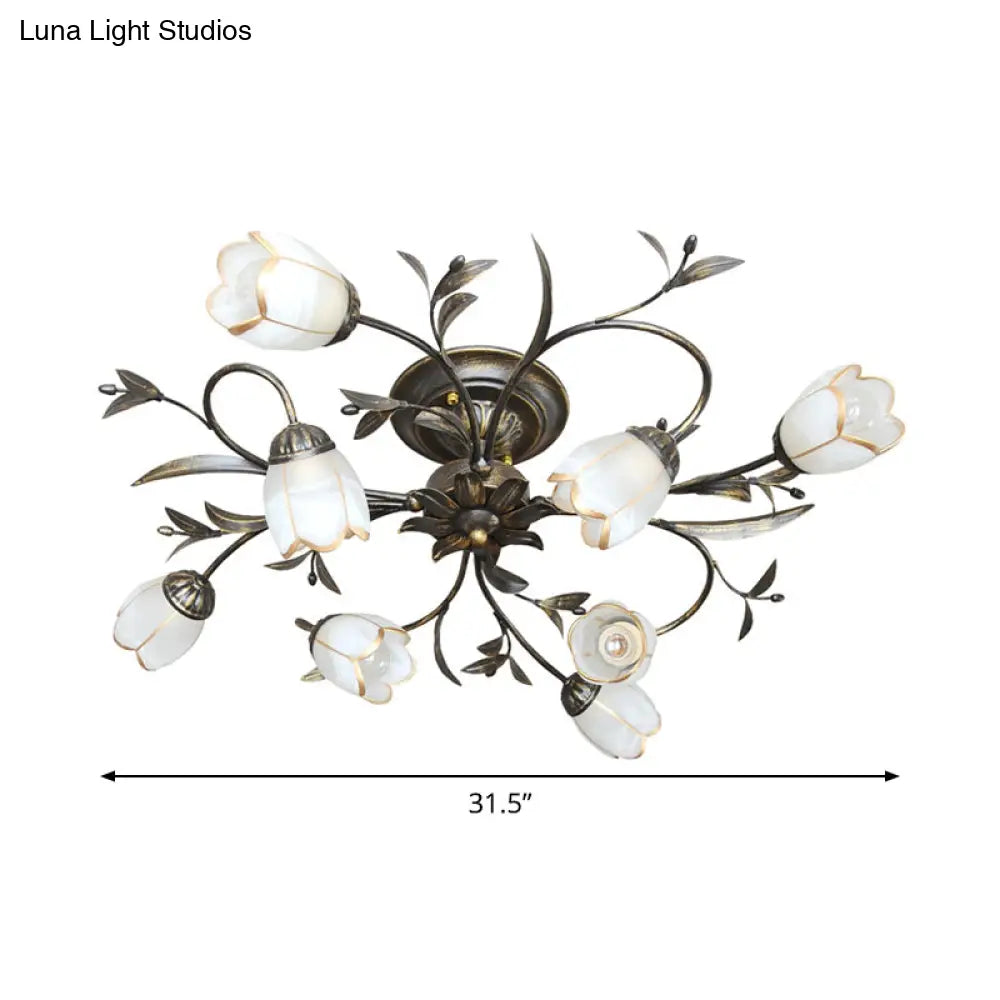 Cream Glass Floral Vine Chandelier with Antique Brass Finish for Bedroom, Dining Room & Living Room | Thomler