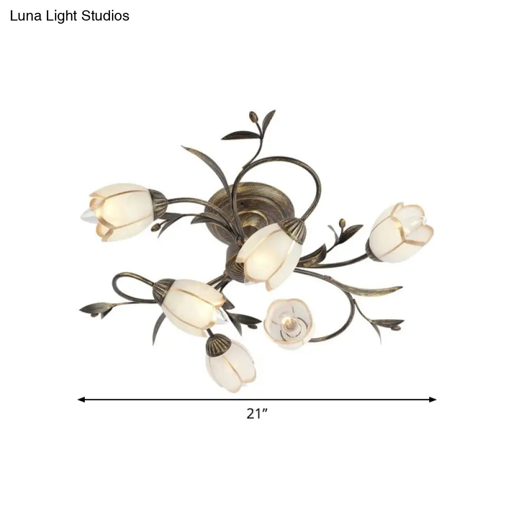 Cream Glass Floral Vine Chandelier with Antique Brass Finish for Bedroom, Dining Room & Living Room | Thomler