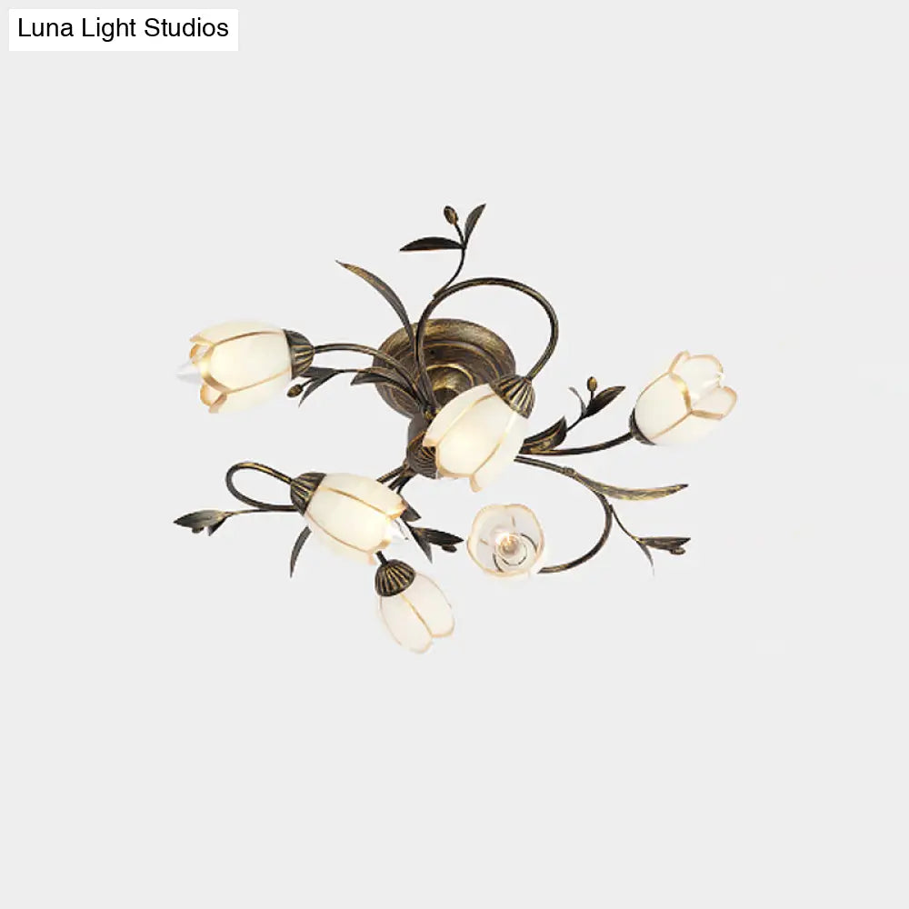 Cream Glass Floral Vine Chandelier with Antique Brass Finish for Bedroom, Dining Room & Living Room | Thomler