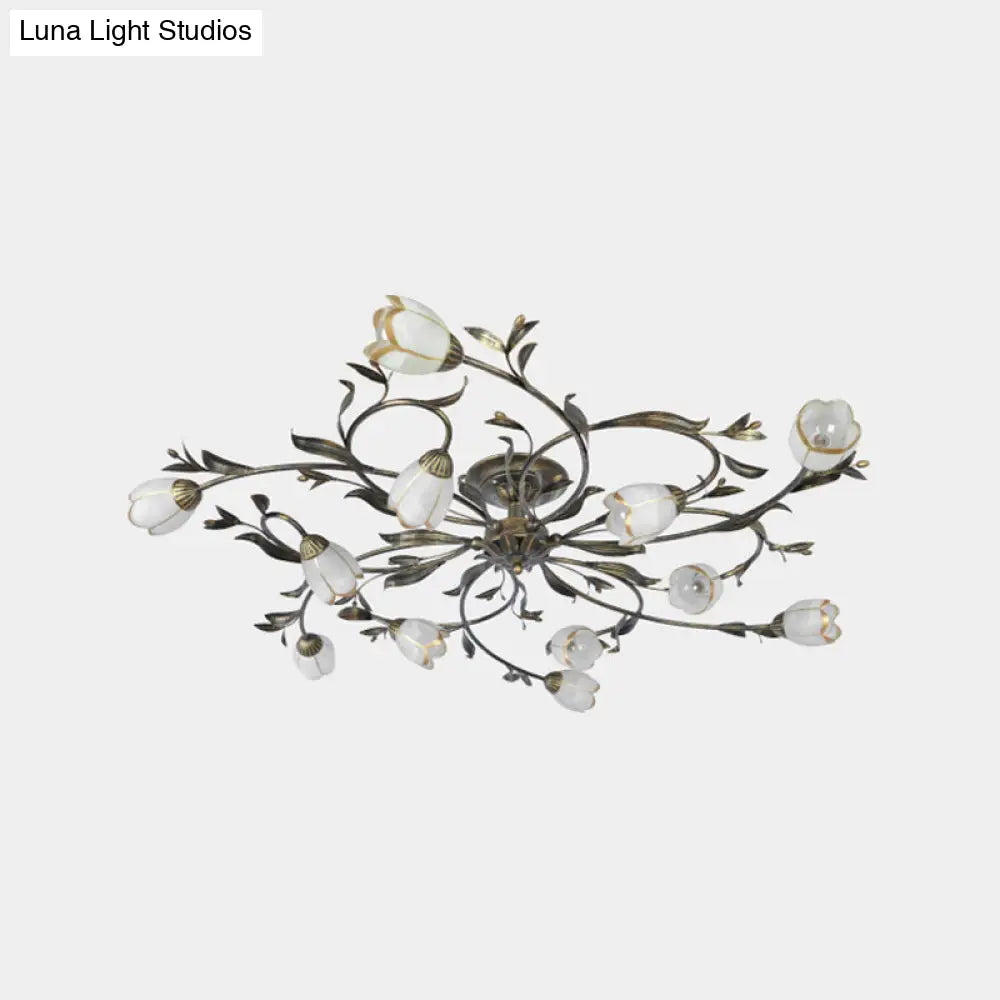 Cream Glass Floral Vine Chandelier with Antique Brass Finish for Bedroom, Dining Room & Living Room | Thomler