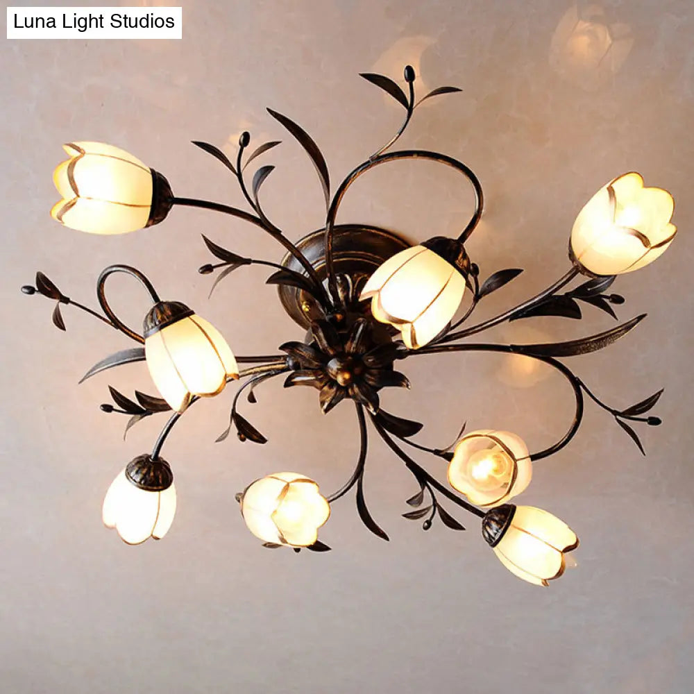 Cream Glass Floral Vine Chandelier with Antique Brass Finish for Bedroom, Dining Room & Living Room | Thomler