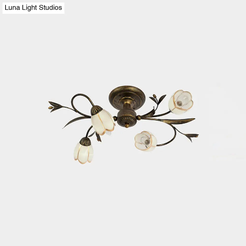 Cream Glass Floral Vine Chandelier with Antique Brass Finish for Bedroom, Dining Room & Living Room | Thomler