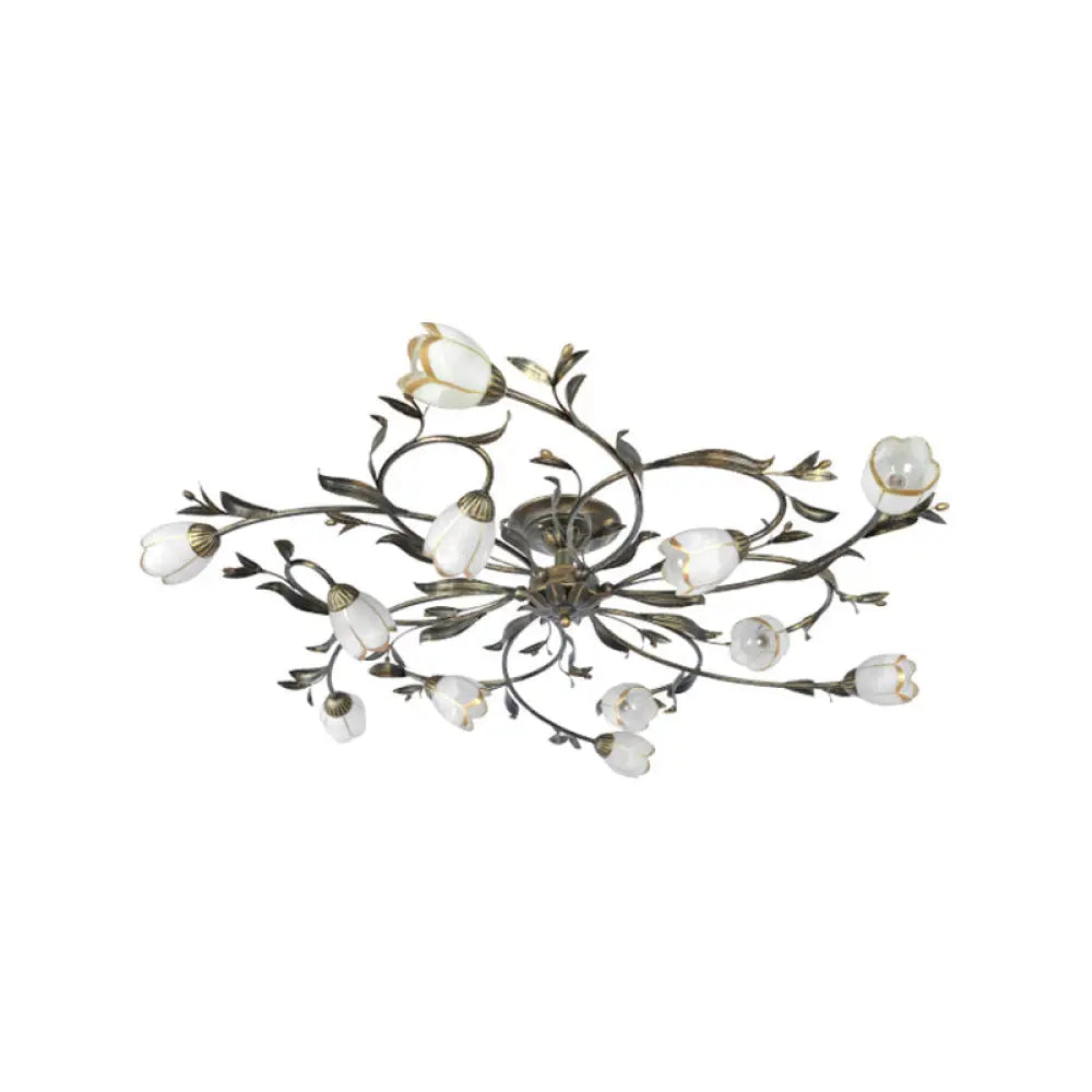 Cream Glass Floral Vine Chandelier with Antique Brass Finish for Bedroom, Dining Room & Living Room | Thomler
