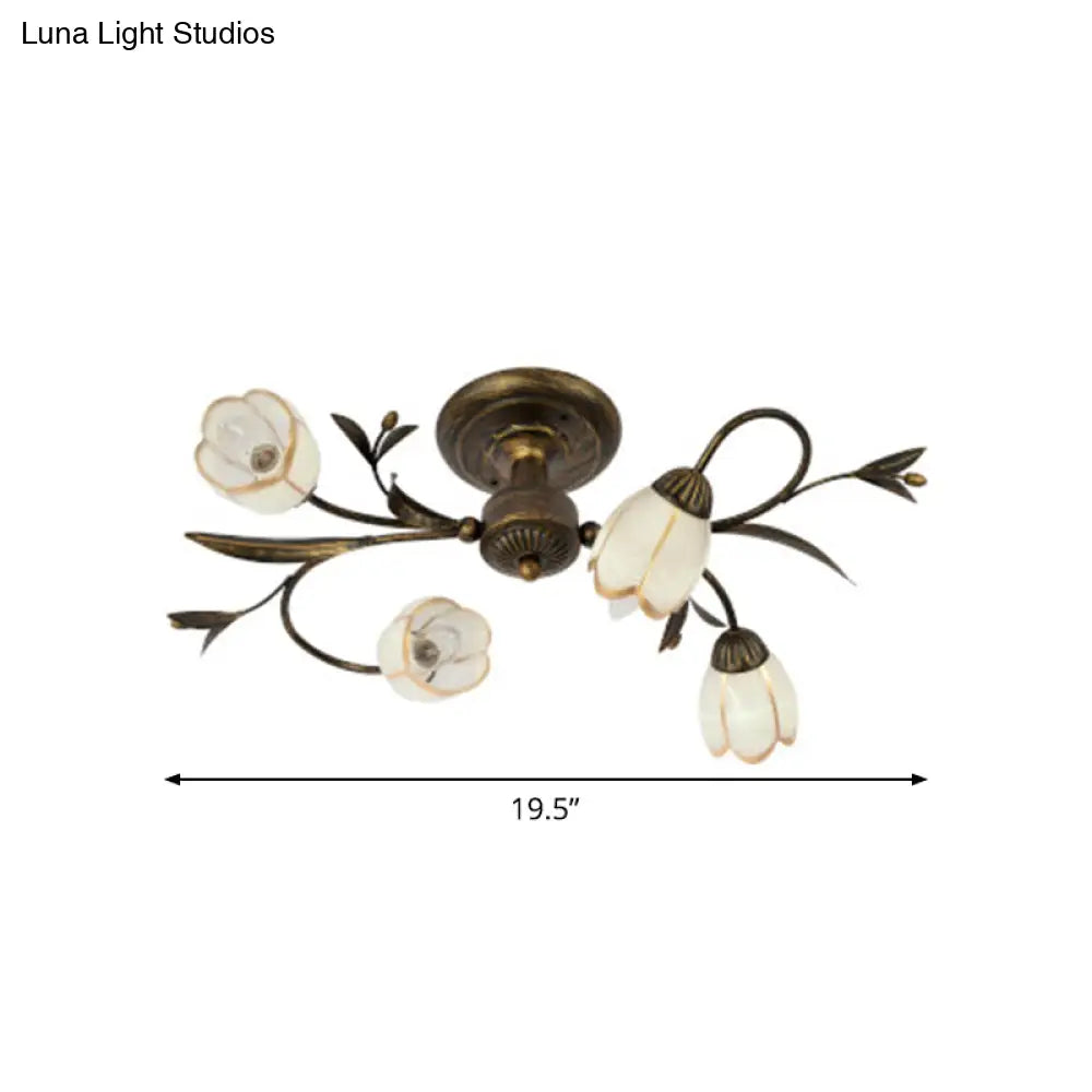 Cream Glass Floral Vine Chandelier with Antique Brass Finish for Bedroom, Dining Room & Living Room | Thomler