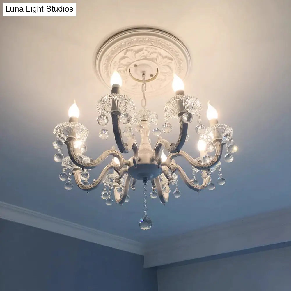 White Metal Chandelier 3/6 Candelabra Lights Crystal Accents Entryway Hallway Traditional Farmhouse Fixture 18 Inch Ceiling Lighting | Thomler