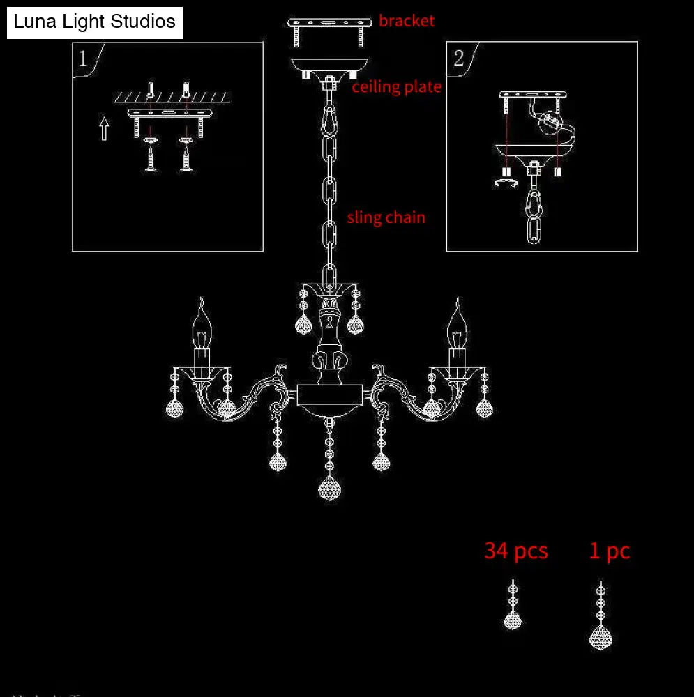 White Metal Chandelier 3/6 Candelabra Lights Crystal Accents Entryway Hallway Traditional Farmhouse Fixture 18 Inch Ceiling Lighting | Thomler