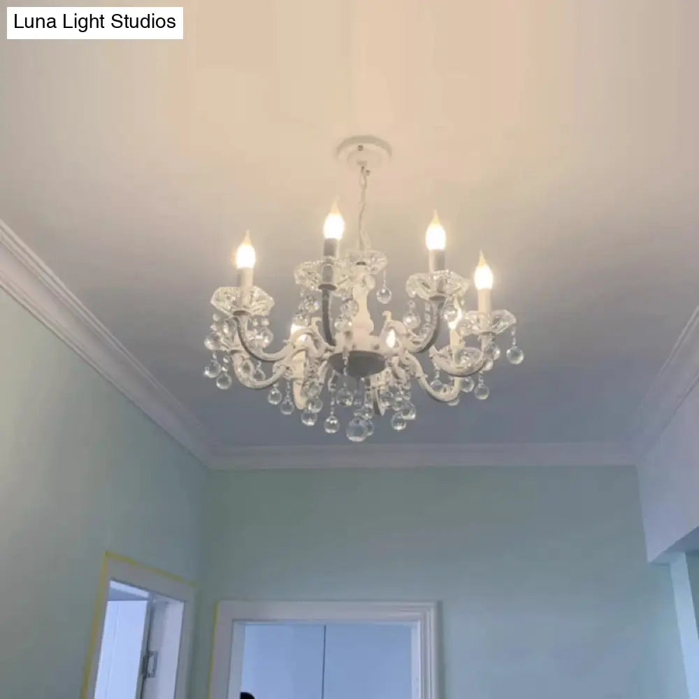 White Metal Chandelier 3/6 Candelabra Lights Crystal Accents Entryway Hallway Traditional Farmhouse Fixture 18 Inch Ceiling Lighting | Thomler