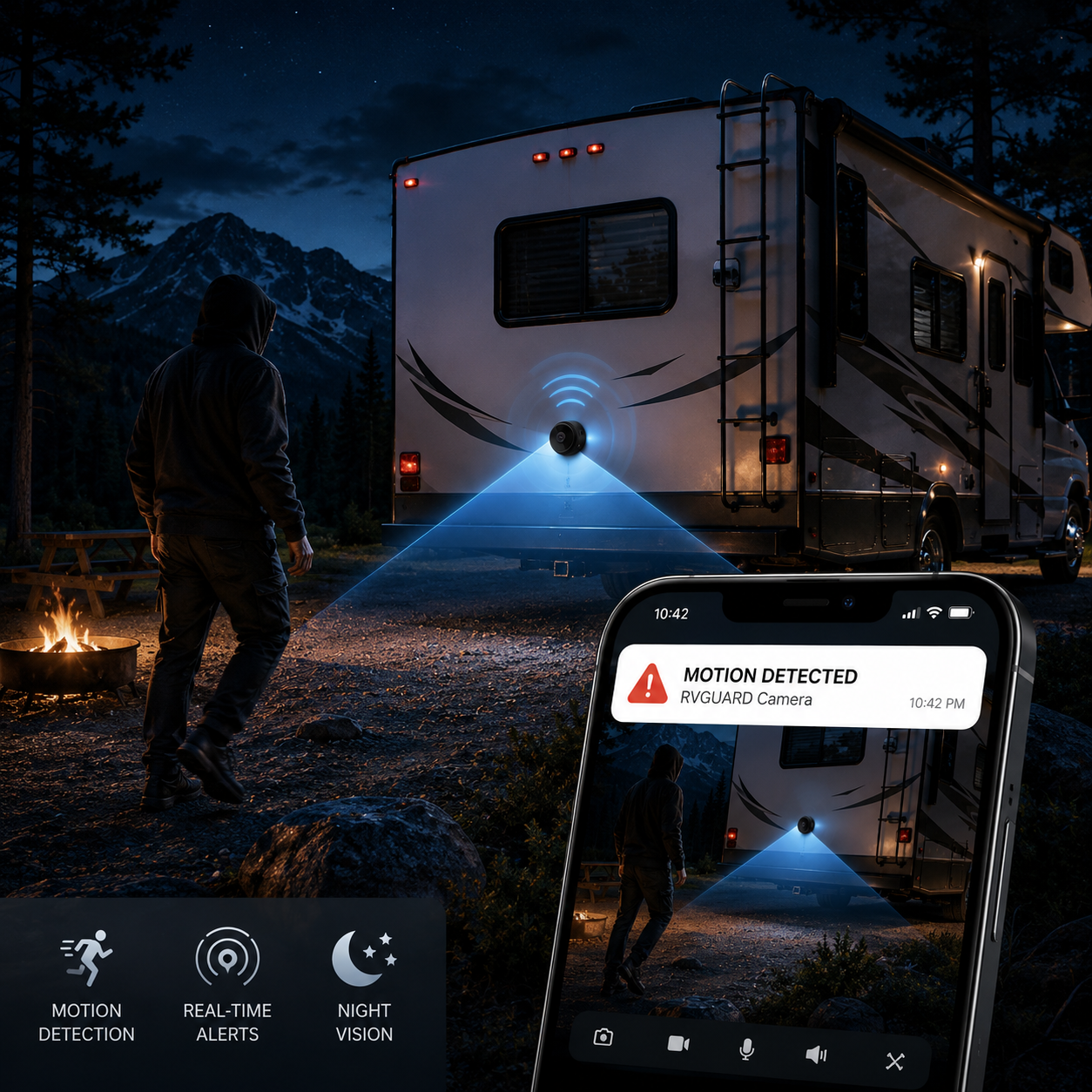 Rechargeable Rear-View Camera with Infrared Vision & Alert System for RVs, Campers & Trucks | Thomler