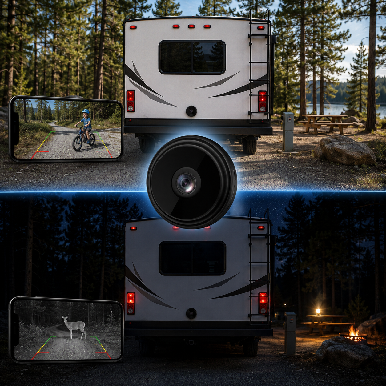Rechargeable Rear-View Camera with Infrared Vision & Alert System for RVs, Campers & Trucks | Thomler
