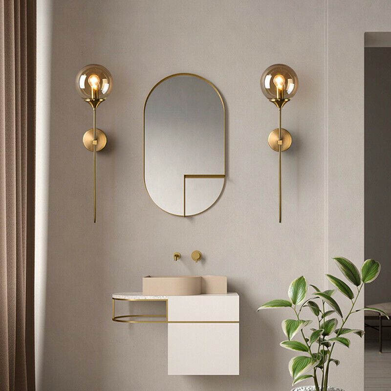 Glass Wall Light Fixture with Gold Metal Base – Ambient Lighting for Bedroom, Living Room & Hallway – 4 Shade Colors | Thomler