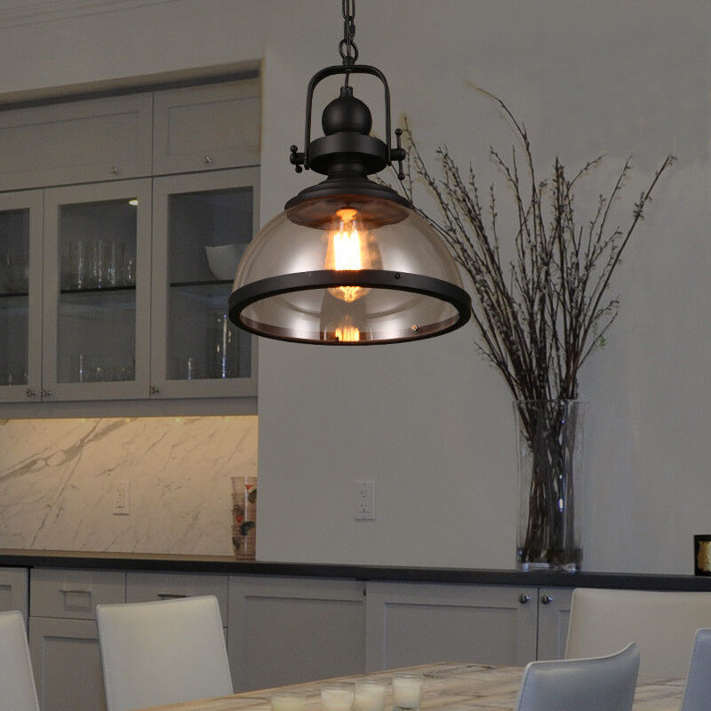 Glass Bowl Pendant Light Industrial Retro Style Hanging Ceiling Fixture Iron Frame E27 Socket for Dining Room Kitchen Island Living Room | Thomler