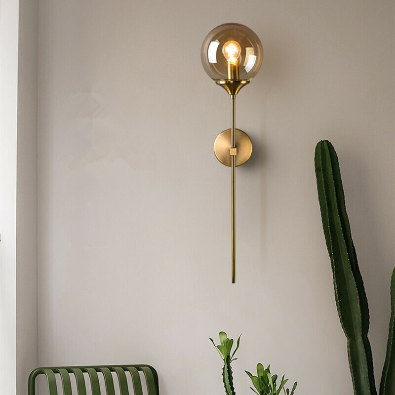 Glass Wall Light Fixture with Gold Metal Base – Ambient Lighting for Bedroom, Living Room & Hallway – 4 Shade Colors | Thomler