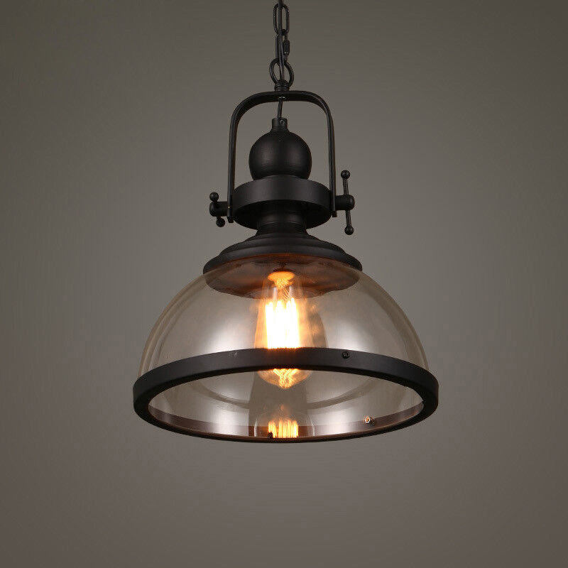 Glass Bowl Pendant Light Industrial Retro Style Hanging Ceiling Fixture Iron Frame E27 Socket for Dining Room Kitchen Island Living Room | Thomler