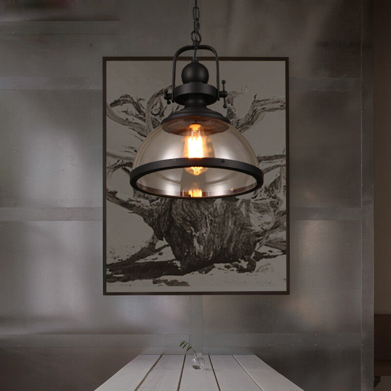 Glass Bowl Pendant Light Industrial Retro Style Hanging Ceiling Fixture Iron Frame E27 Socket for Dining Room Kitchen Island Living Room | Thomler