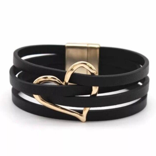 Layered Leather Wrap Bracelet with Magnetic Clasp – Geometric Accent Cuff for Women & Men | Thomler