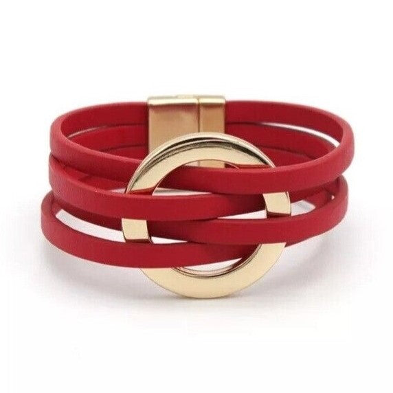 Layered Leather Wrap Bracelet with Magnetic Clasp – Geometric Accent Cuff for Women & Men | Thomler