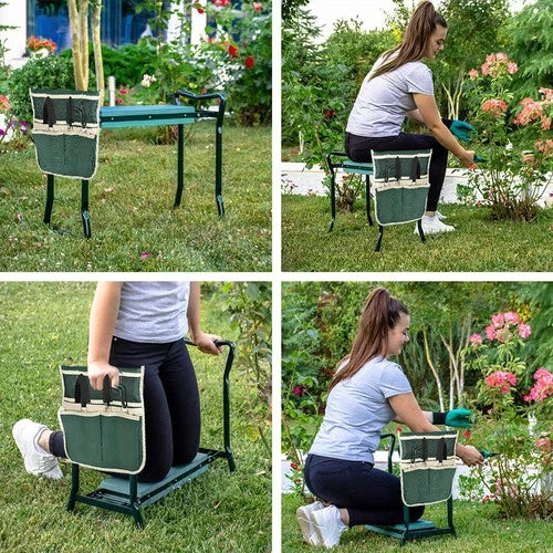 Portable Garden Kneeler Seat with Handles, Foam Cushion & Tool Pouch for Planting, Weeding & Yard Work | Thomler