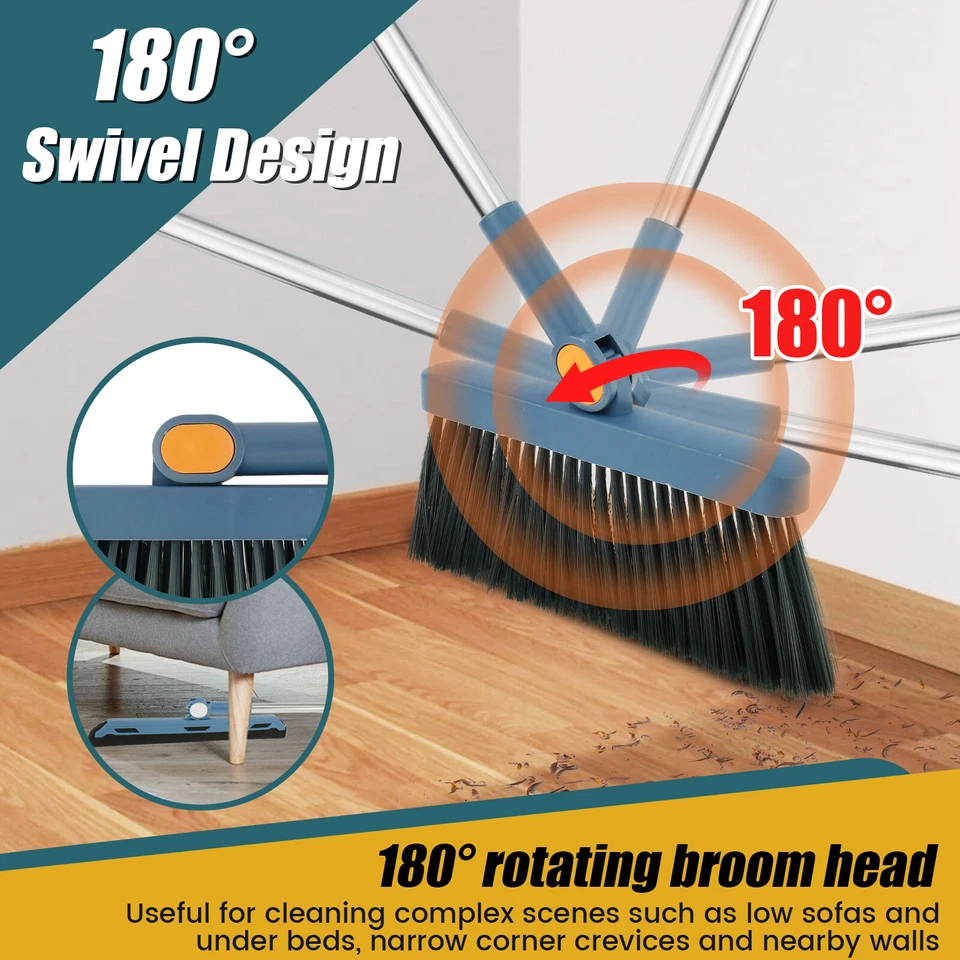 Rotating Broom and Dustpan Set with Telescoping Handle – Space-Saving Storage and Easy Floor Cleaning | Thomler