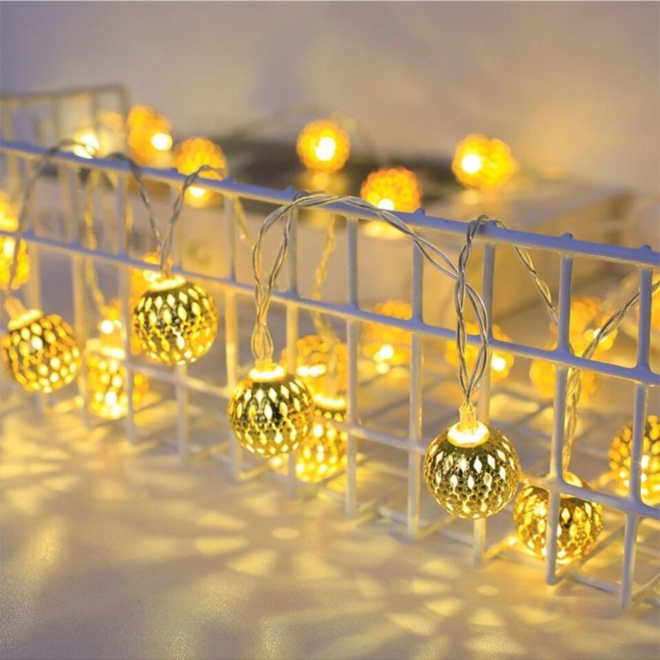 Moroccan Metal Globe String Lights Solar Powered Outdoor Patio Decor 20-30 Warm White LED Orbs Bohemian Weatherproof Garden Balcony | Thomler