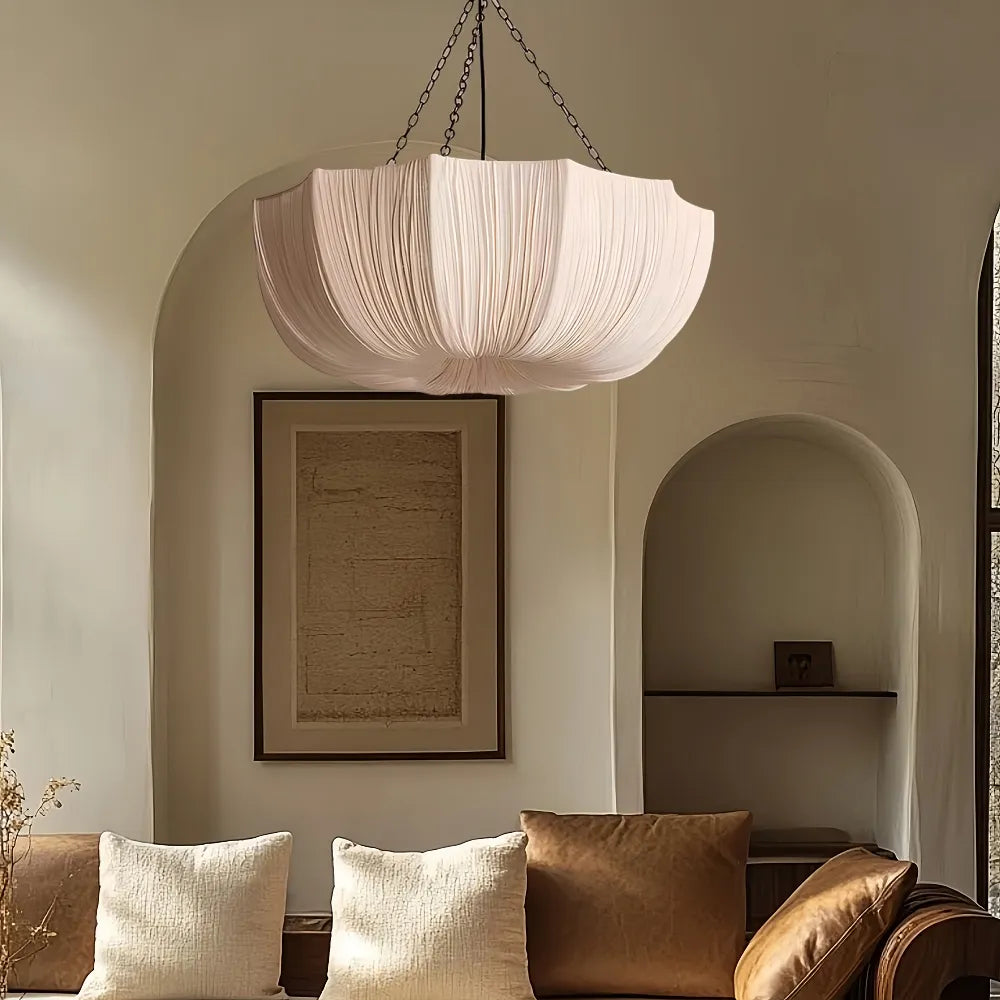 Pendant Light Pleated Fabric 100.0 cm White Dining Room Bedroom Hanging Ceiling Lamp Japandi Scandinavian Organic Modern | Thomler