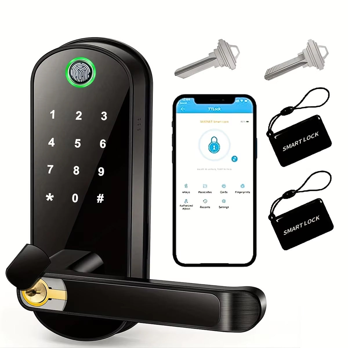 Biometric Door Lock with Fingerprint Scanner & App Control – 5 Entry Methods, 200 User Capacity | Thomler