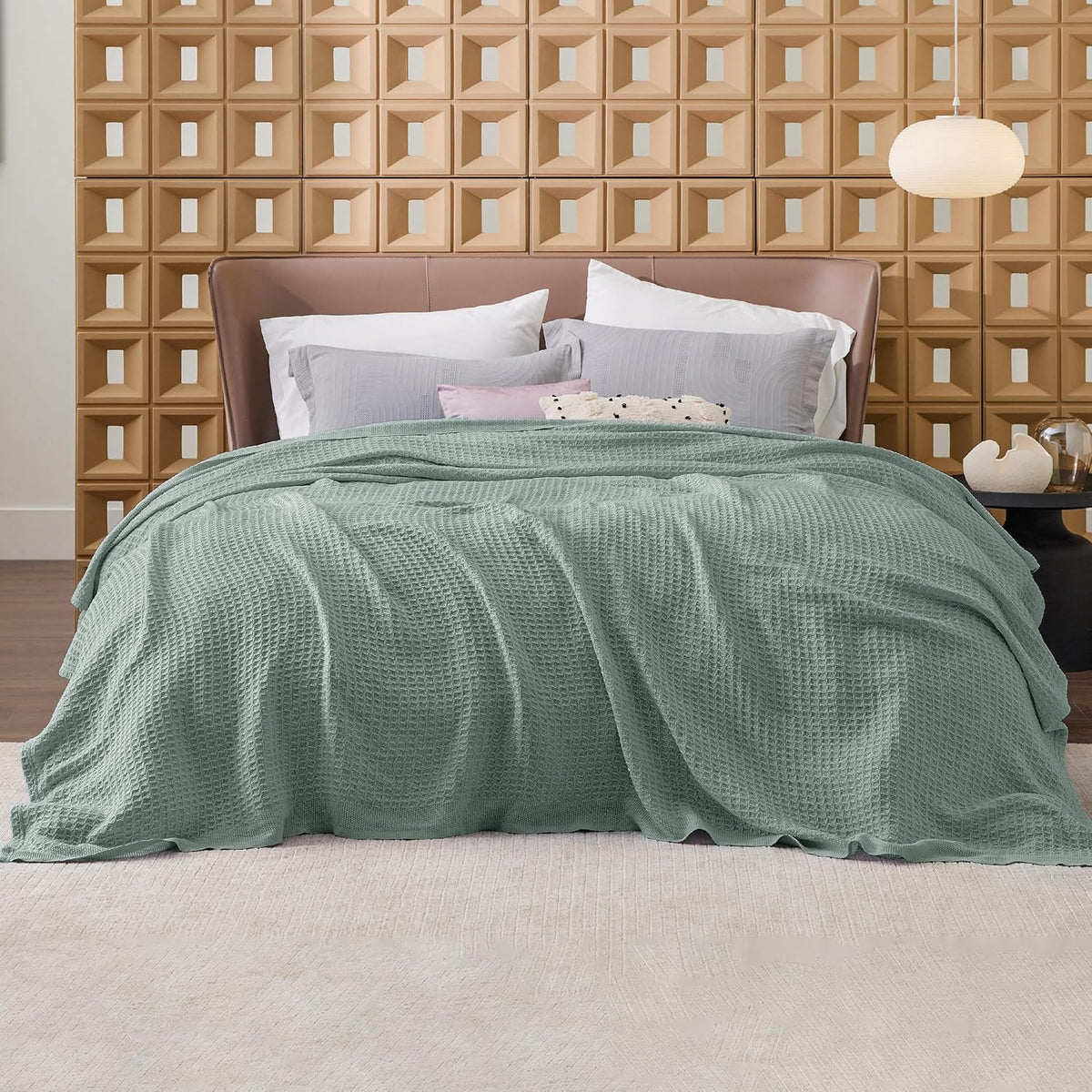 100% Cotton Waffle Weave Throw Blanket Queen King Breathable Lightweight Bed Cover for All Seasons Couch Sofa Bedroom Layering Textured | Thomler