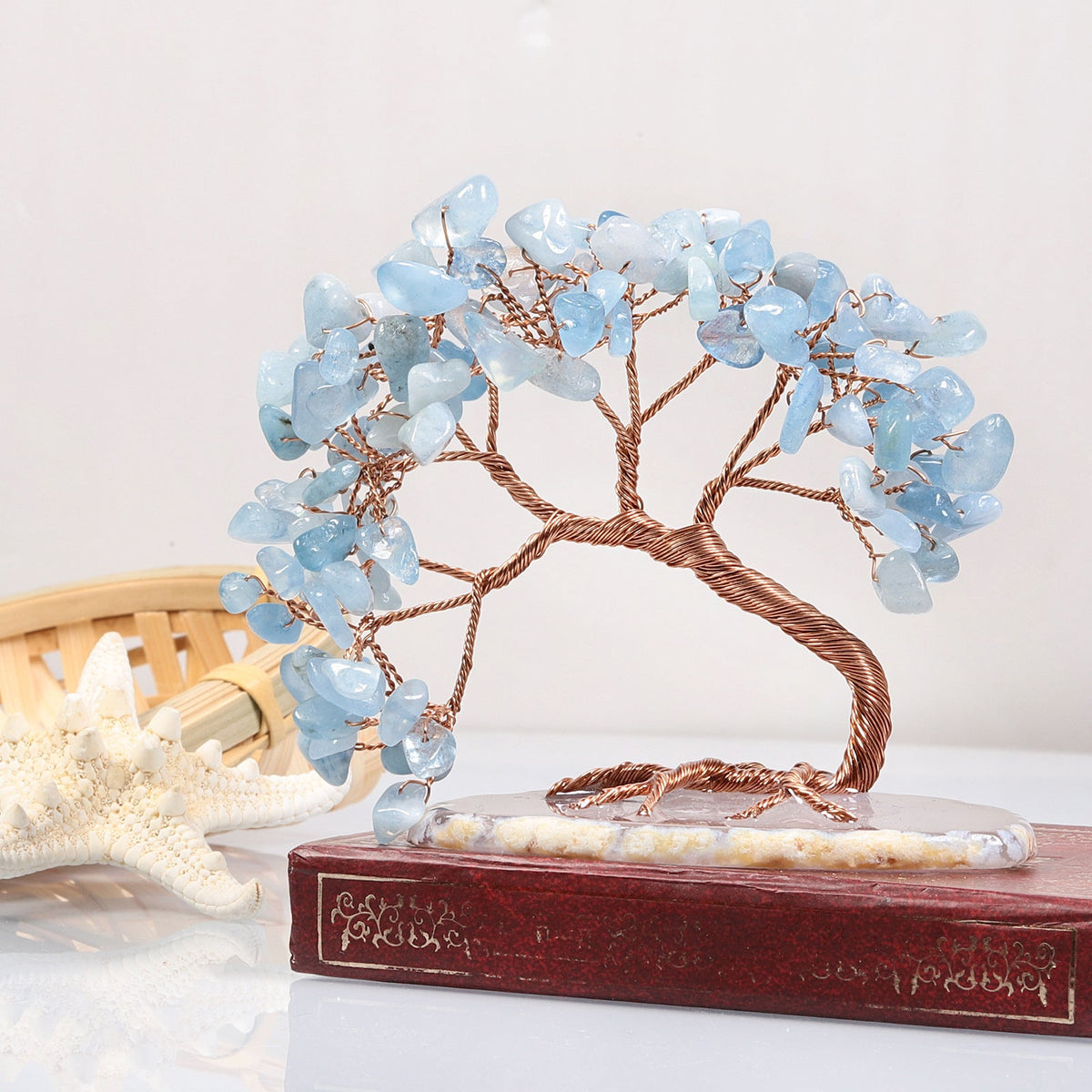 Natural Stone Tree of Life Figurine with Chakra, Amethyst, Rose Quartz, Fluorite & Aquamarine – Crystal Wire Art Home Décor Spiritual Gift | Thomler