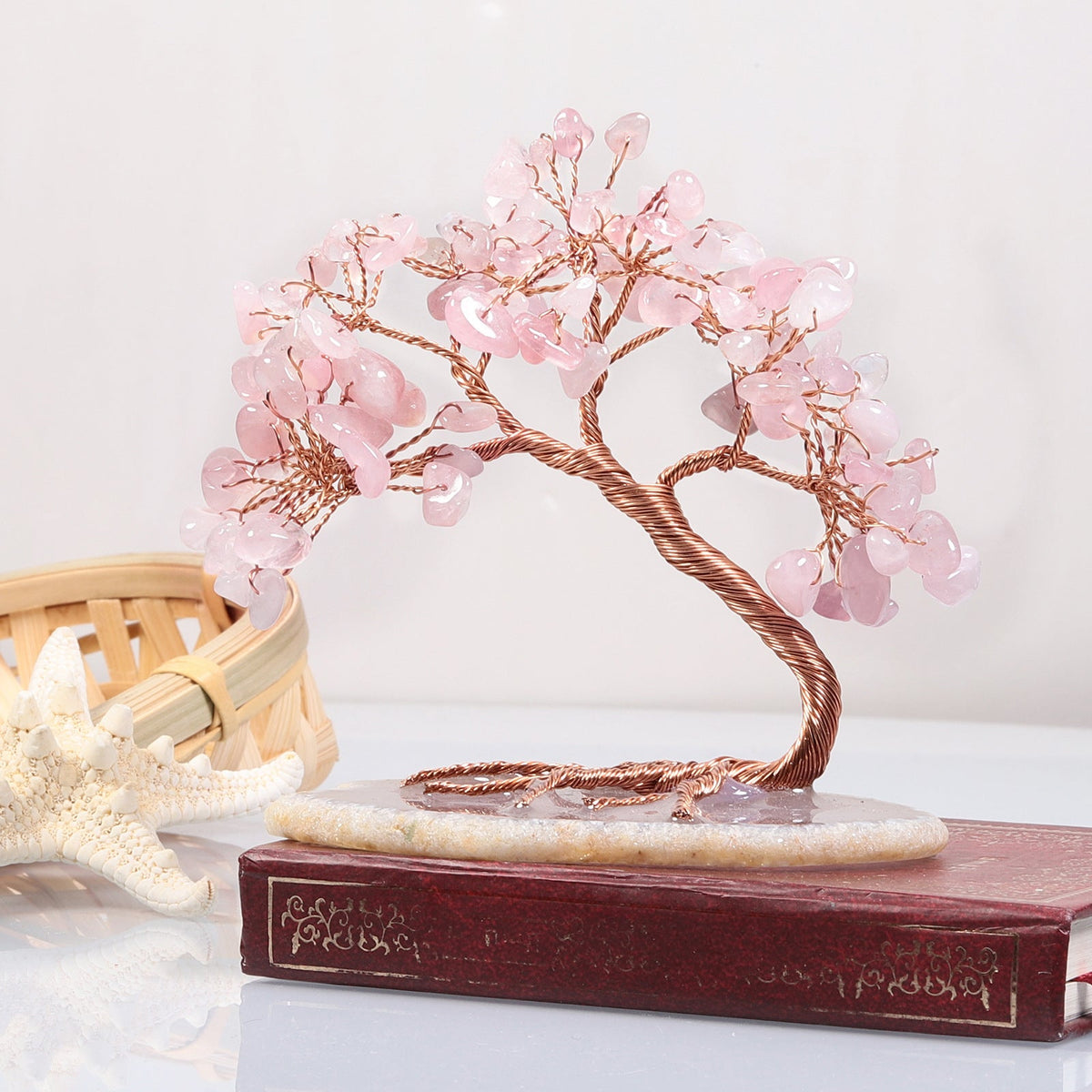 Natural Stone Tree of Life Figurine with Chakra, Amethyst, Rose Quartz, Fluorite & Aquamarine – Crystal Wire Art Home Décor Spiritual Gift | Thomler